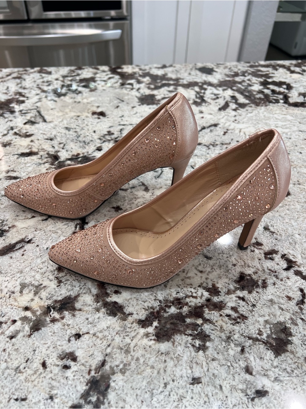 Adrienne Vittadini Blush Rose Crystal-Embellished Pointed Toe Pumps